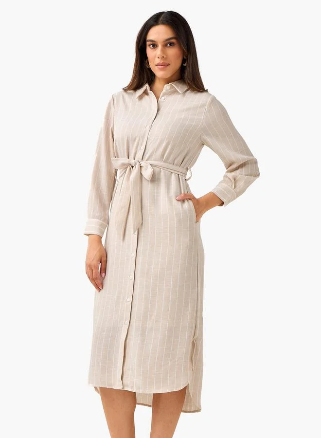 Splash FAV Striped Women Shirt Dress with Tie-Up Belt